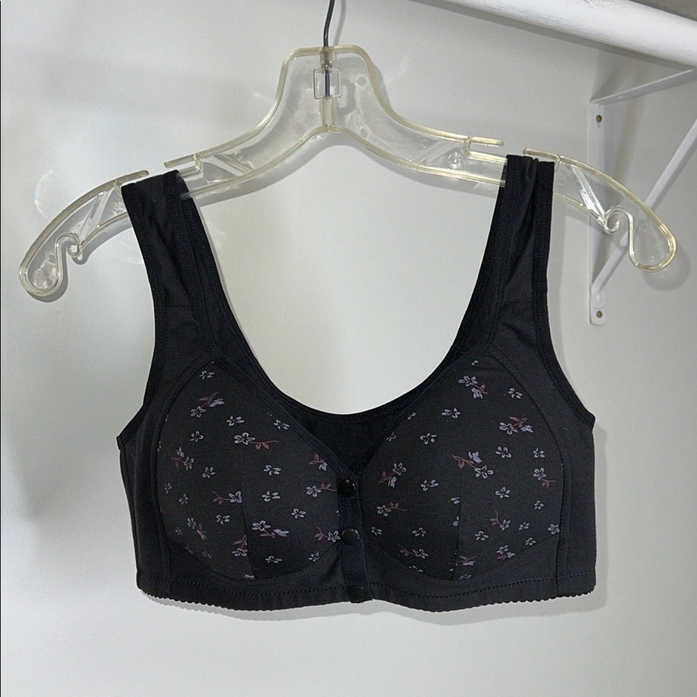 Amazon Floral Black Front‎ Closure Women's Bra No Underwire- 36B